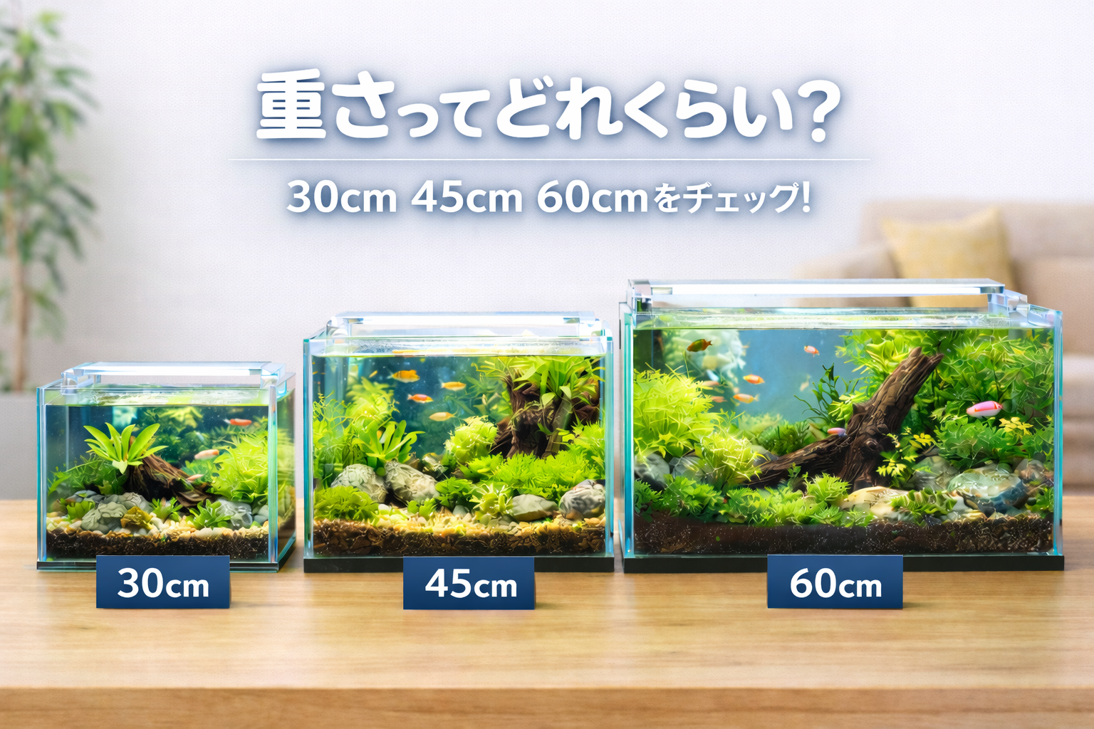 水槽の重さをサイズ別に解説｜30cm・45cm・60cm水槽は何kg 